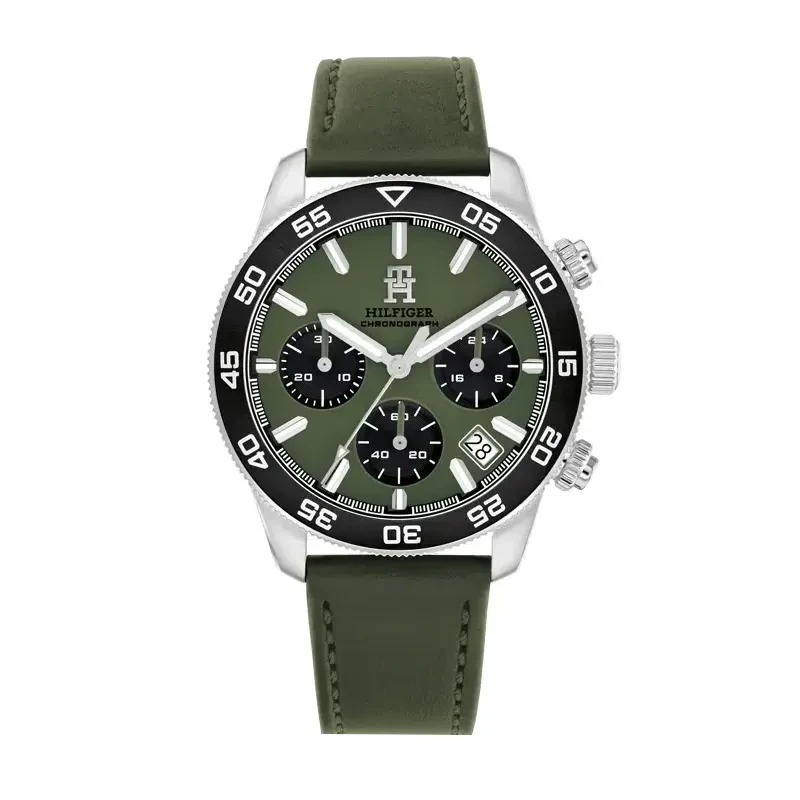 Tommy Hilfiger TH85 Lame Green Dial Leather Men's Watch Watch- 1792188